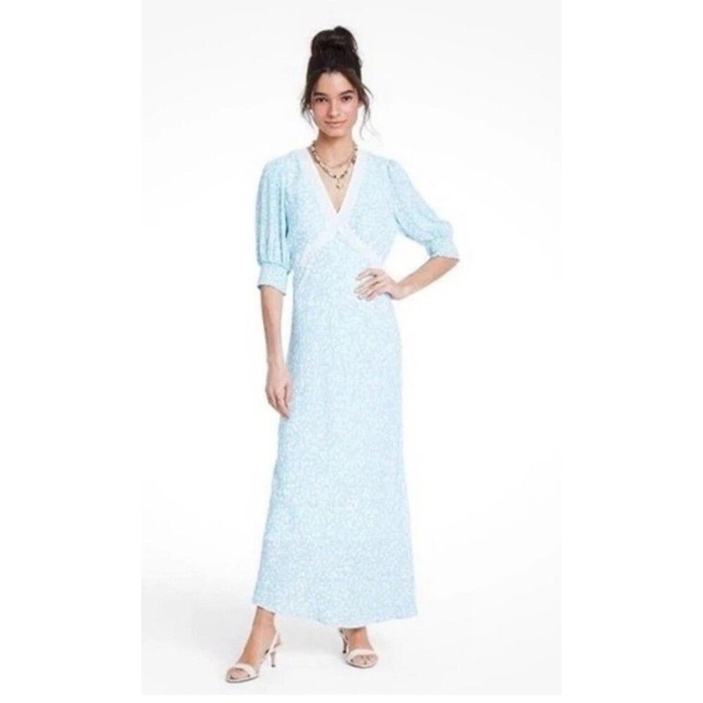 Target RIXO Puff Sleeve Light Blue Floral Maxi Dress Women’s Size 10 Feminine